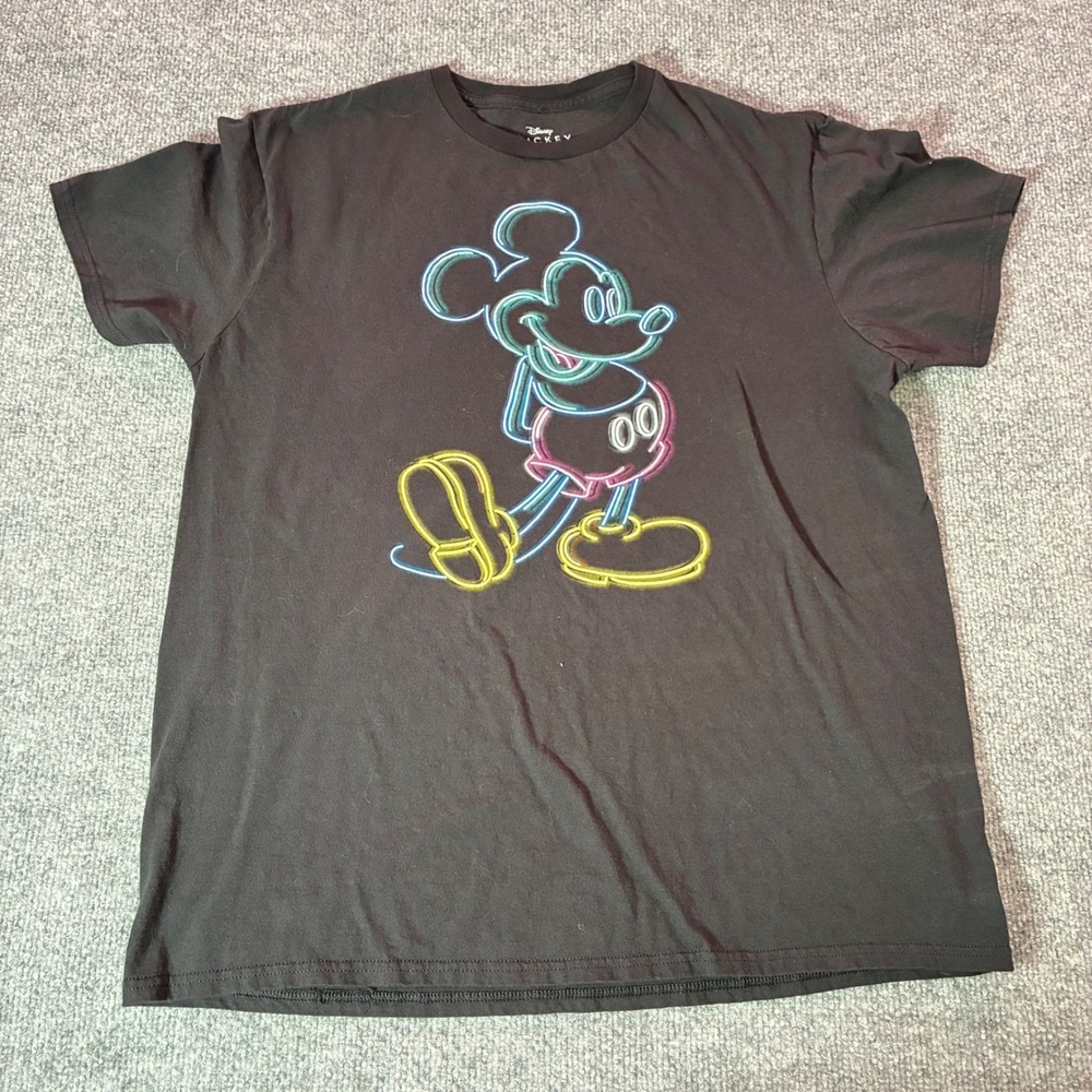 Disney Mickey Mouse T Shirt Womens L Black Neon Graphic‎ Tee